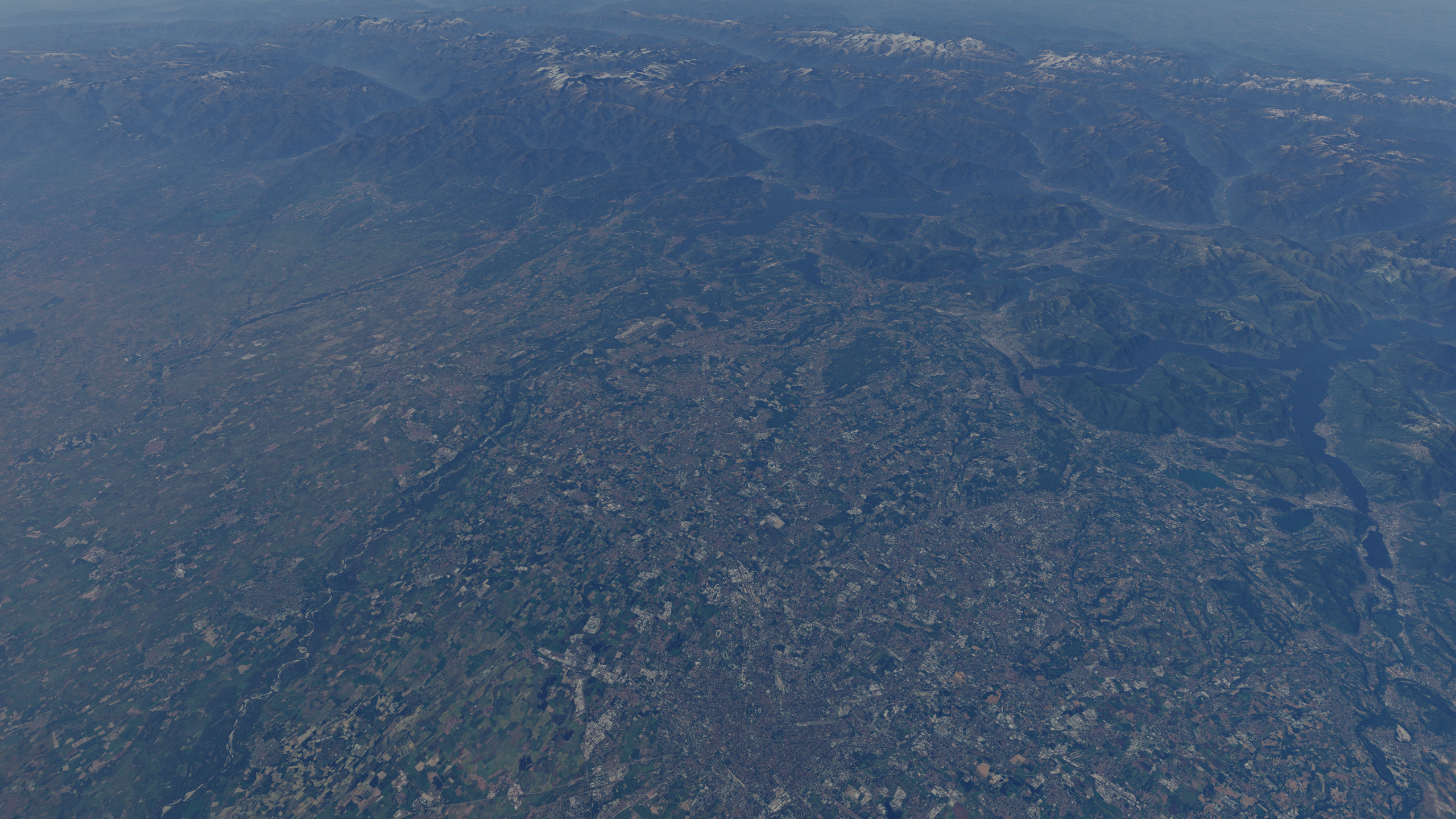 milan and the alps rendered from above