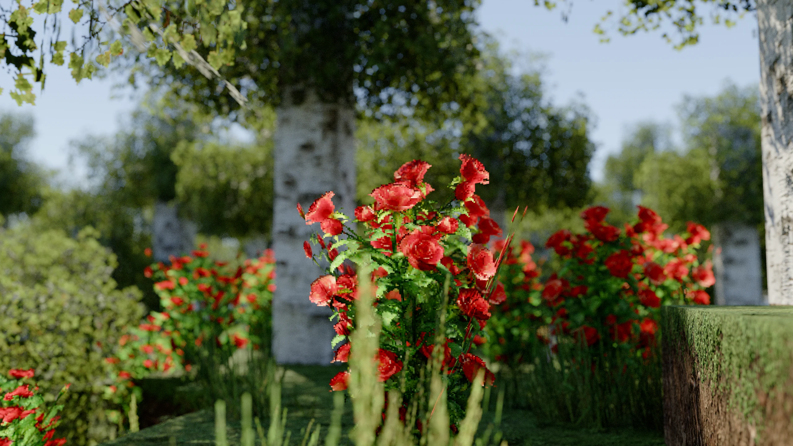 path-traced minecraft flower closeup