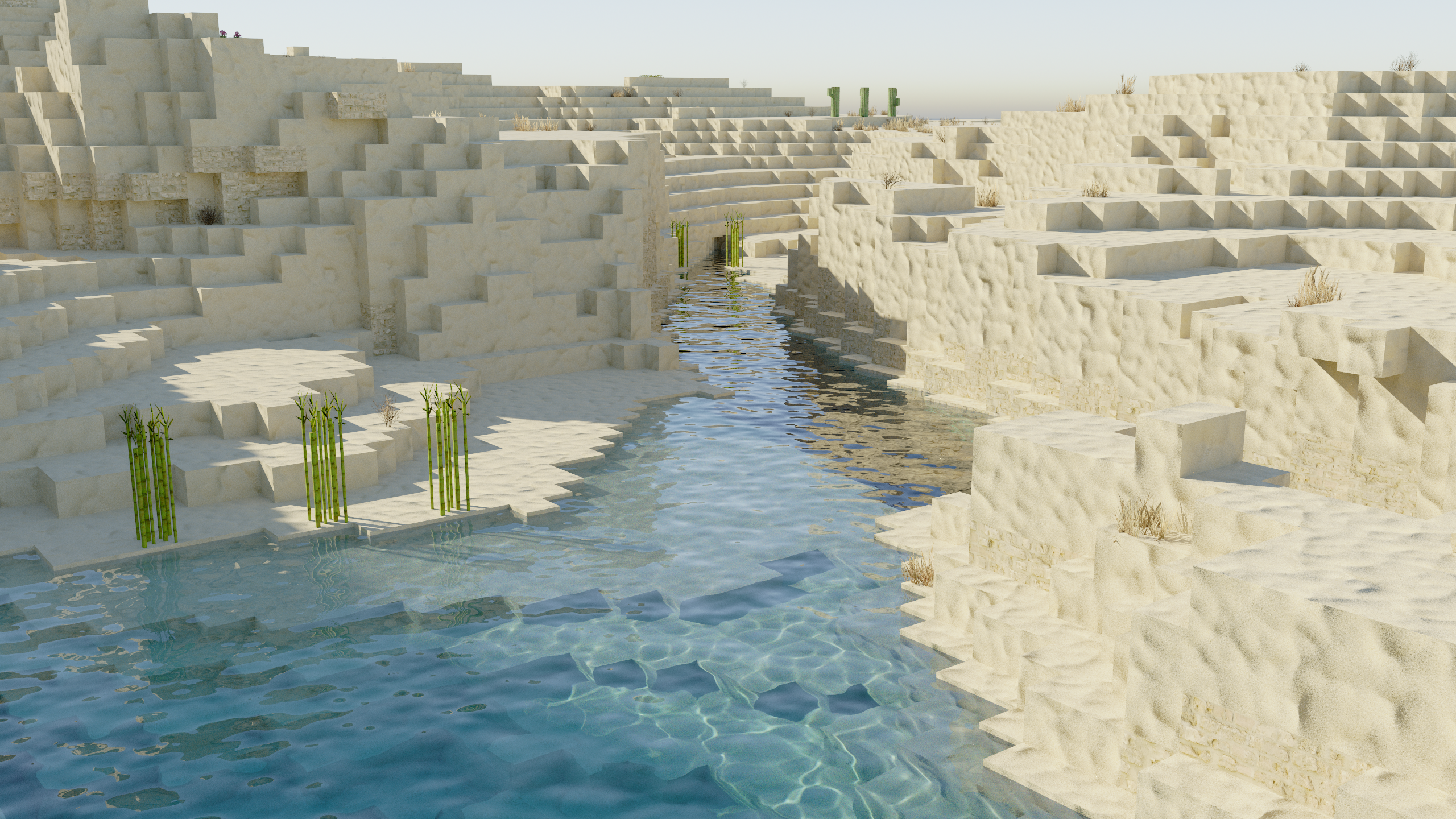 path-traced minecraft water closeup